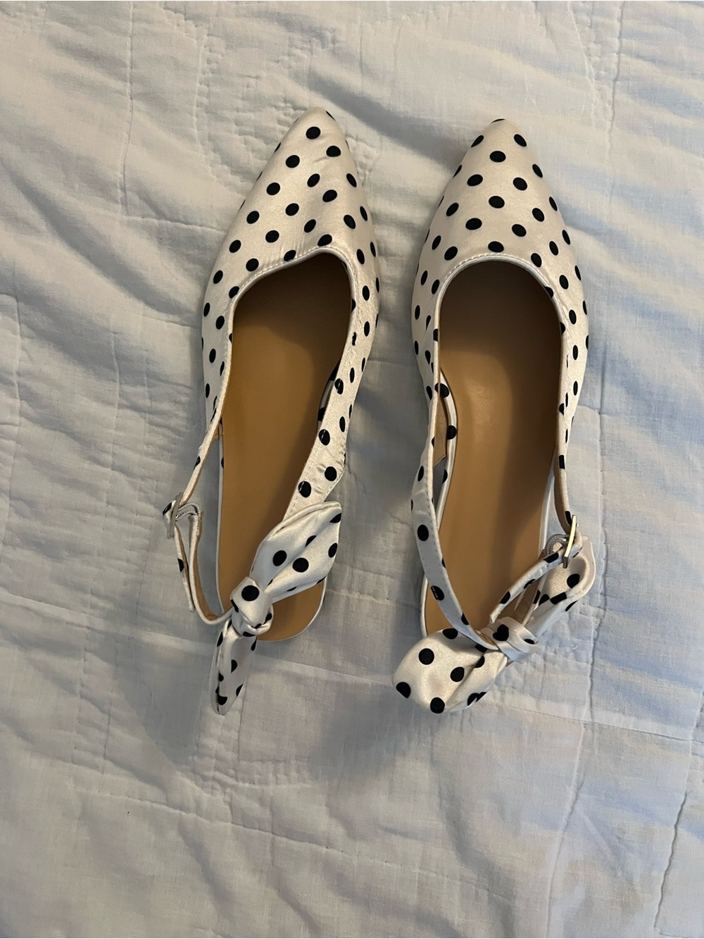 Polka Dot Pointed Slingback Flats in White and Black